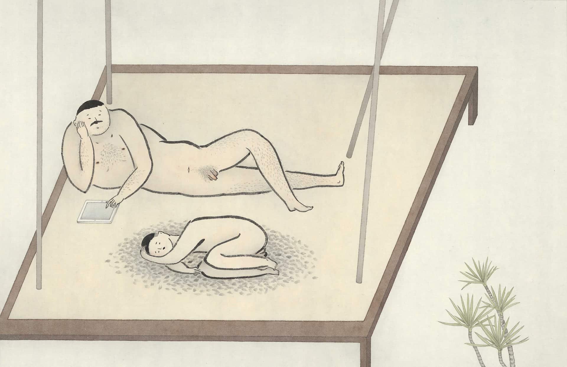 他玩平板 , 我沮喪