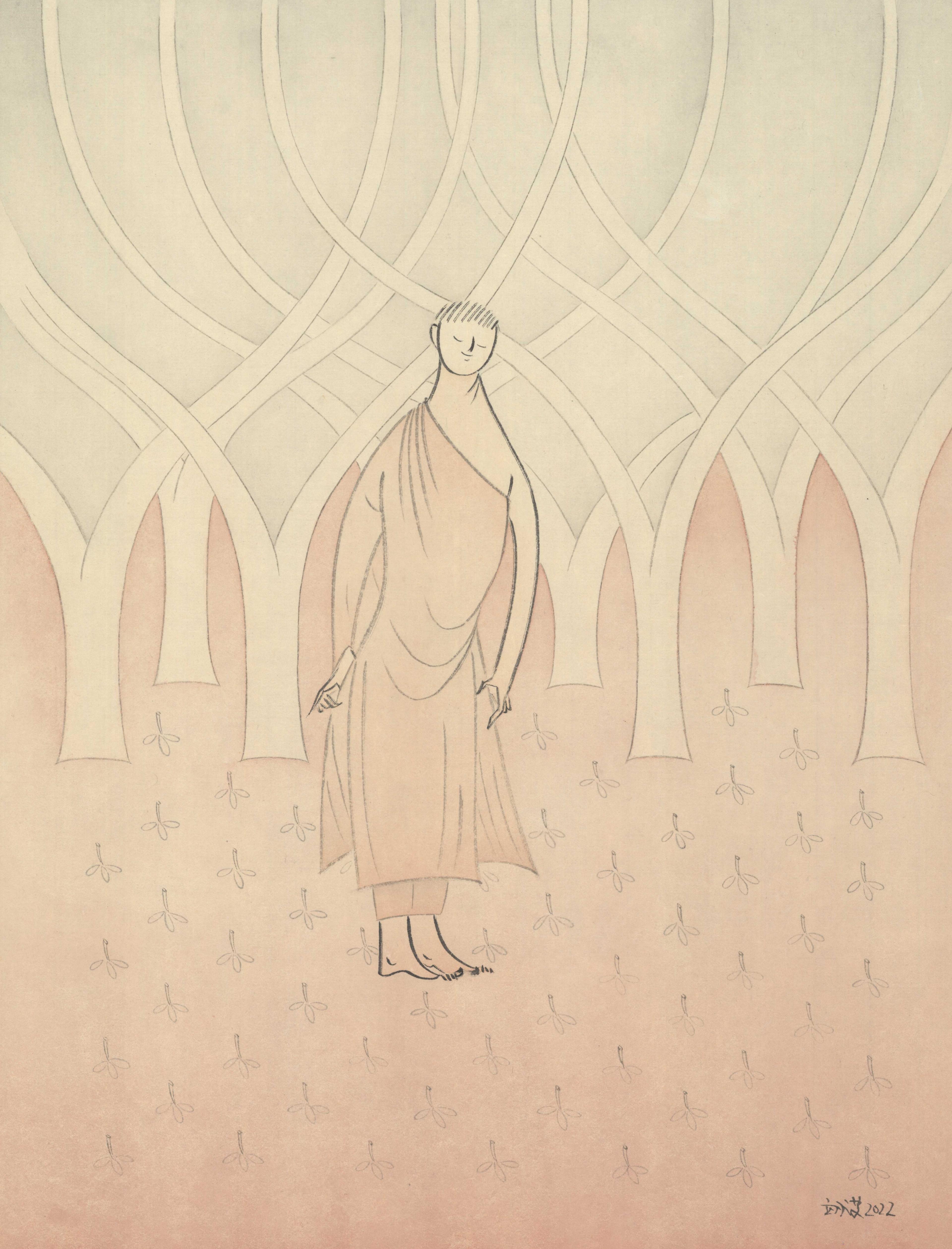 Falling Blossoms and Monk