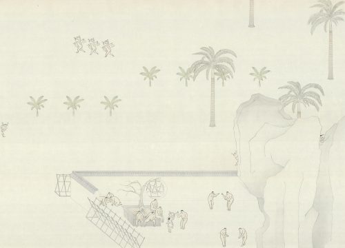 簡翊洪,《療養院》, 2018, 水墨設色紙本, 80x105cm