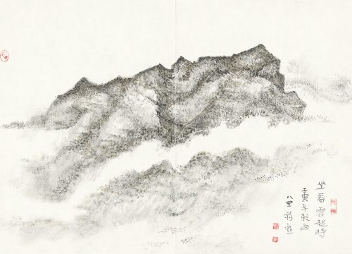 蔣勳,《坐看雲起時》, 2022, 水墨設色紙本, 28x40cm